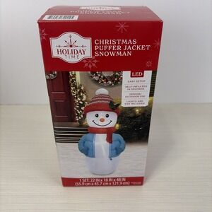 4 Ft. Christmas Puffer Jacket Snowman Inflatable Holiday Time Self-Inflates NEW